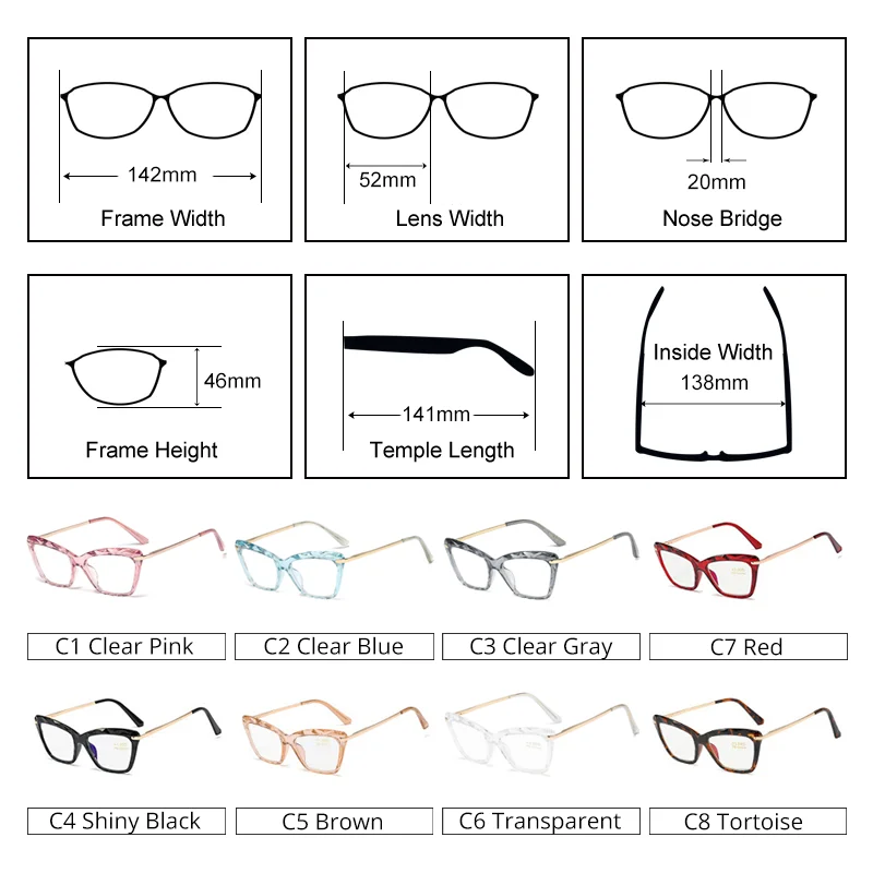 Ralferty 2025 Block Blue Light Reading Glasses Women Cat Eye Glasses Frame Clear Presbyopic Hyperopia Glases Grade +2.0 1.25 0