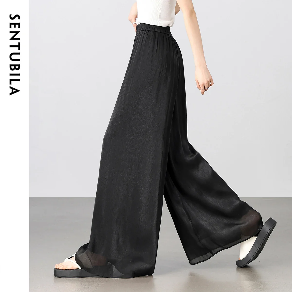 SENTUBILA Office Lady Skirt Pants Women 2025 Spring Summer Elastic High-waist Solid Wide-leg Pant Elegant Trousers 151K73620