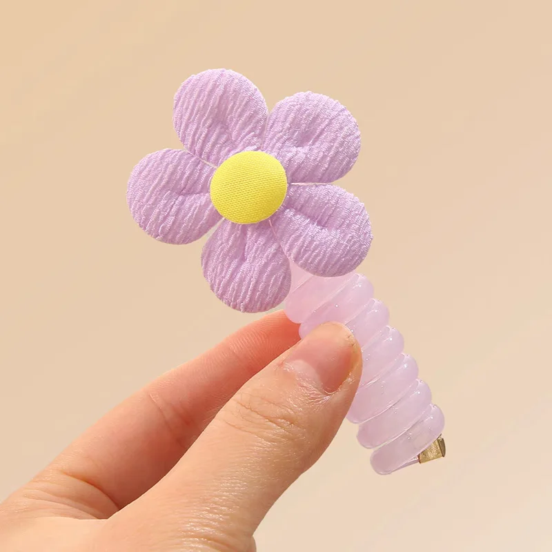 1PCS New Candy Colored Flowers Lovely Elastic Spiral Hair Rope Head Rope Ponytail Hair Ring Rubber Band Headdress For Girls