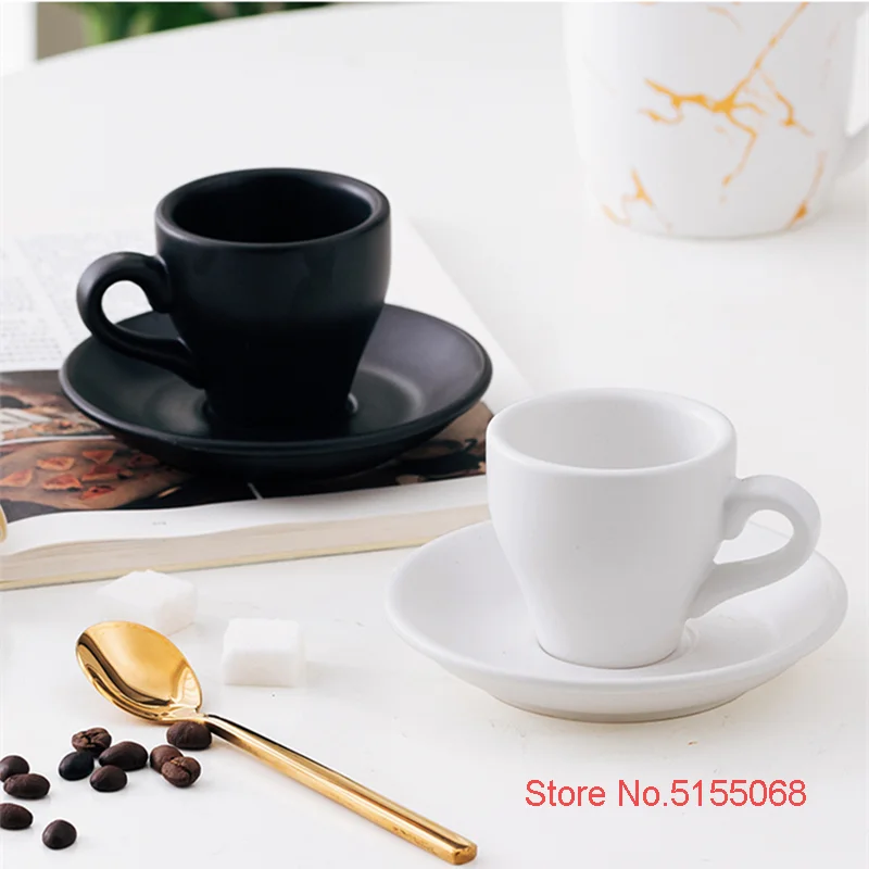 Professional 80ml Espresso Cup And Saucers Set Pure All Black White Strong Coffee Mug Matte Frosted Ceramic ESPRESSO SHOT Tulip