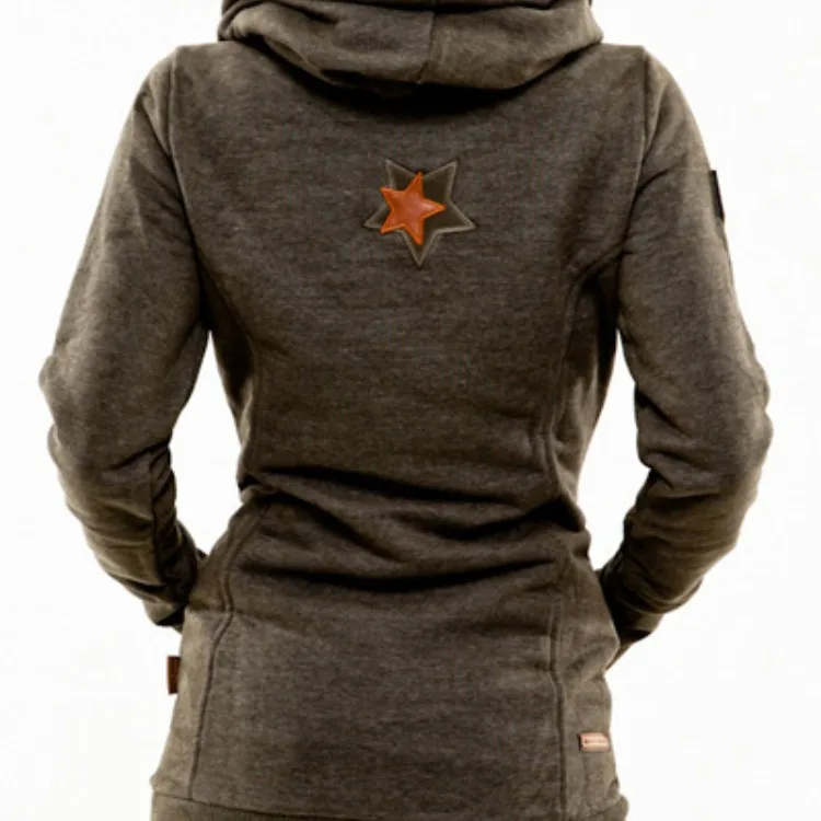 

Spring Autumn Women's Hooded Sweatshirt Pile Neck Rope Drawstring Five Pointed Star Velvet Shirt Casual Style Long Sleeve