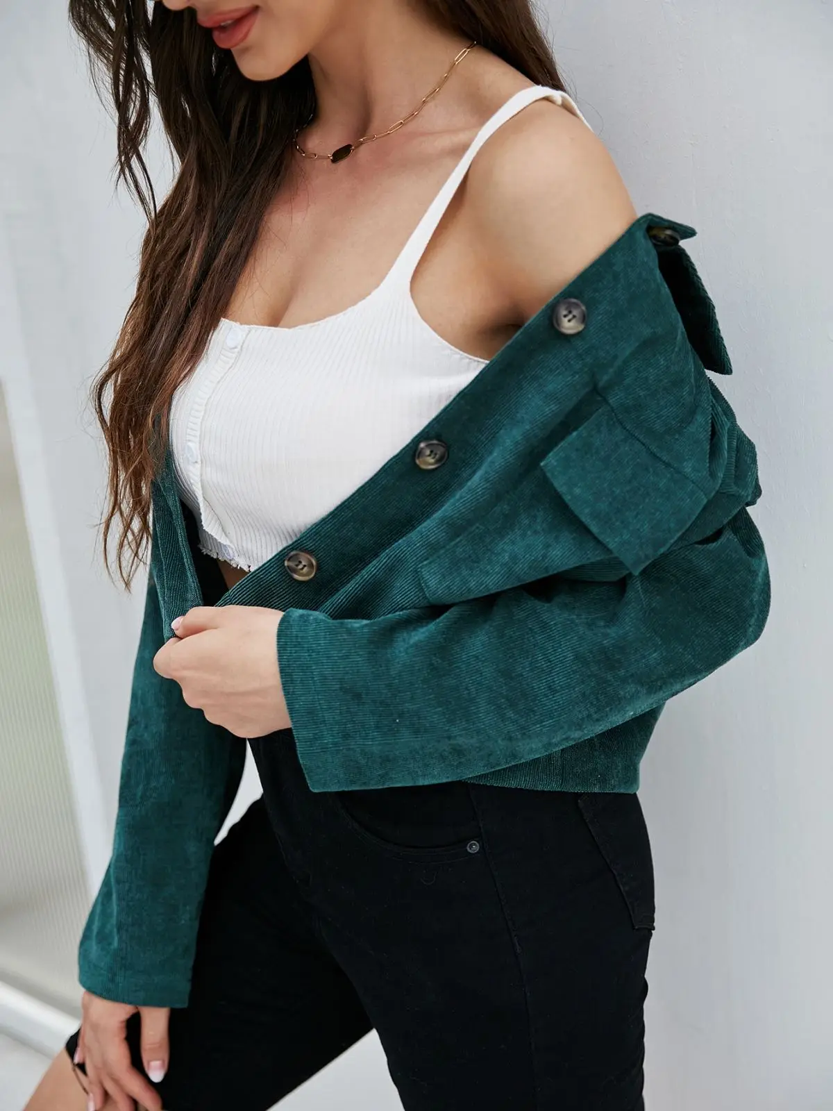 Corduroy Textured Cropped Jacket