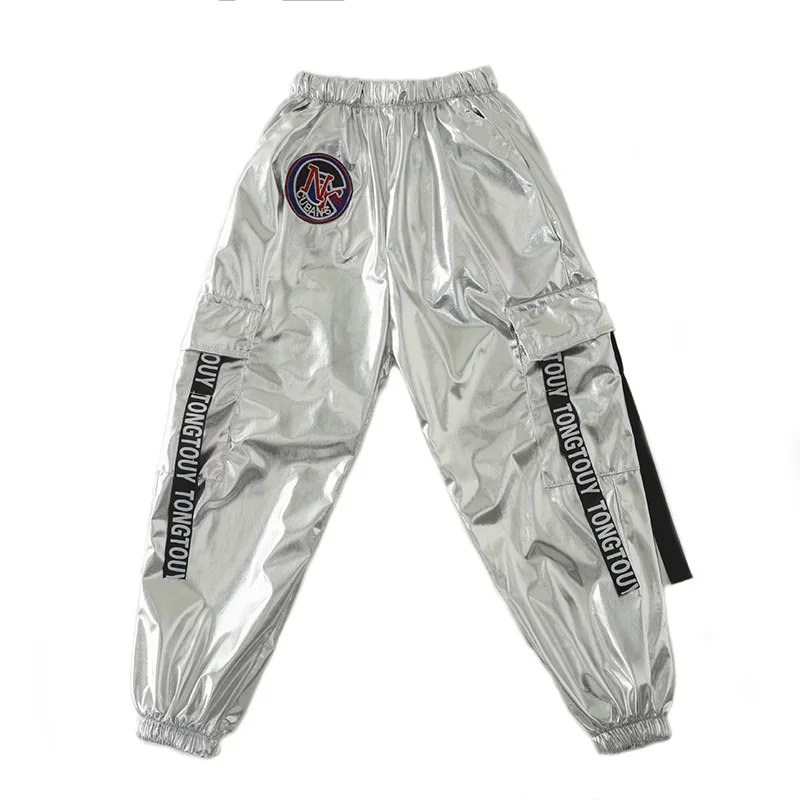 Children's silver stage hip-hop girl dance costume boy dance hall street dance jazz jacket pants performance costume