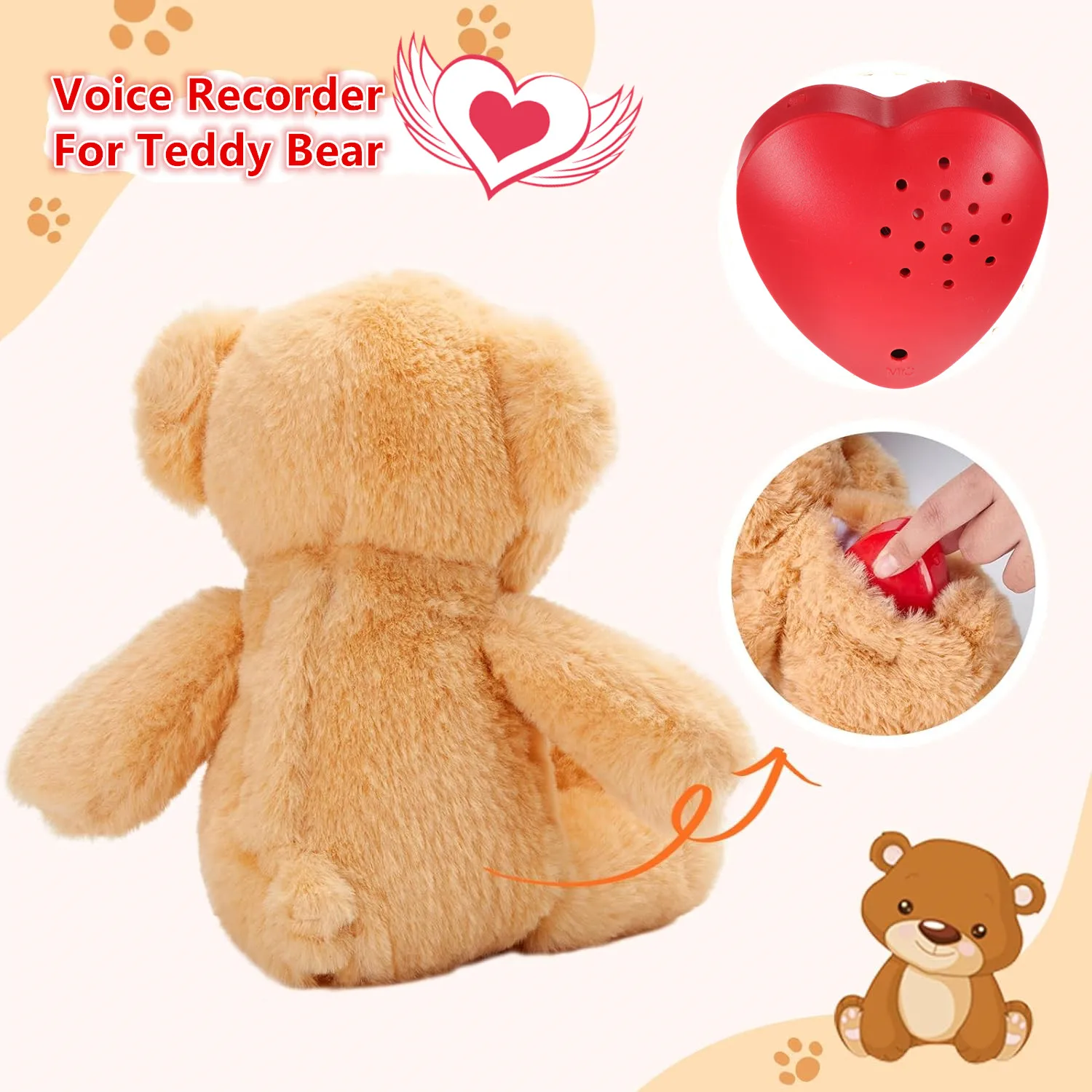 Lovely Bear Voice Tech Enregistreur vocal enregistrable, Mini enregistreur programmable, Animal en peluche, Parler avec la meilleure qualité