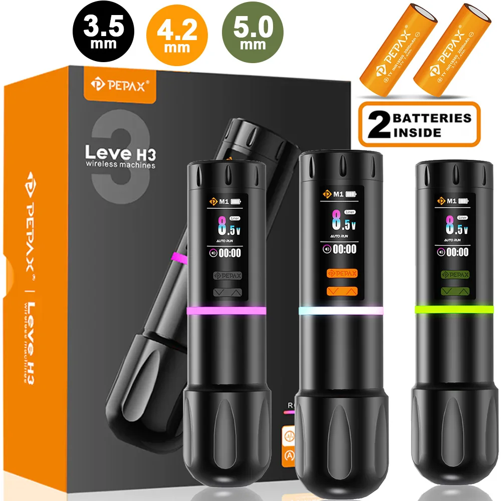 

Беспроводная ручка для татуировки PEPAX Leve H3, 2 шт., аккумуляторы большой емкости, беспроводная машина для татуировки, ручка для татуировки с ходом 3,5/4,2/5,0 мм