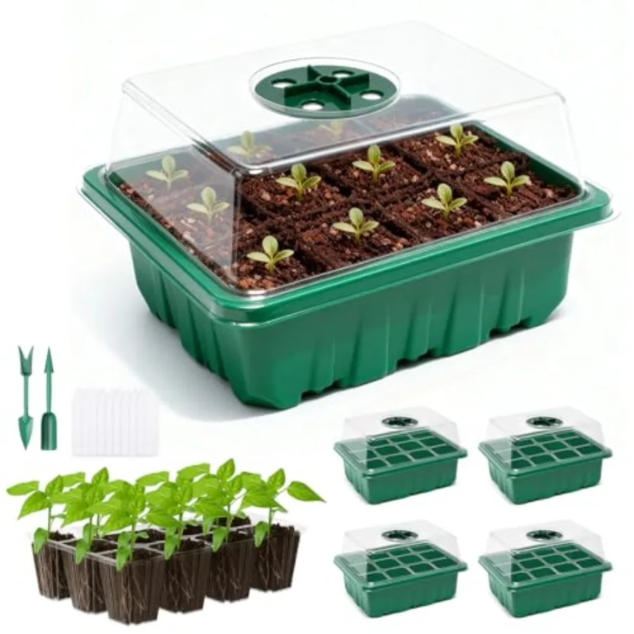 5 Packs Seed Starter Tray with Humidity Dome, Seed Starter Kit with Transparent Drain Hole Base Indoor Greenhouse Mini Propagat