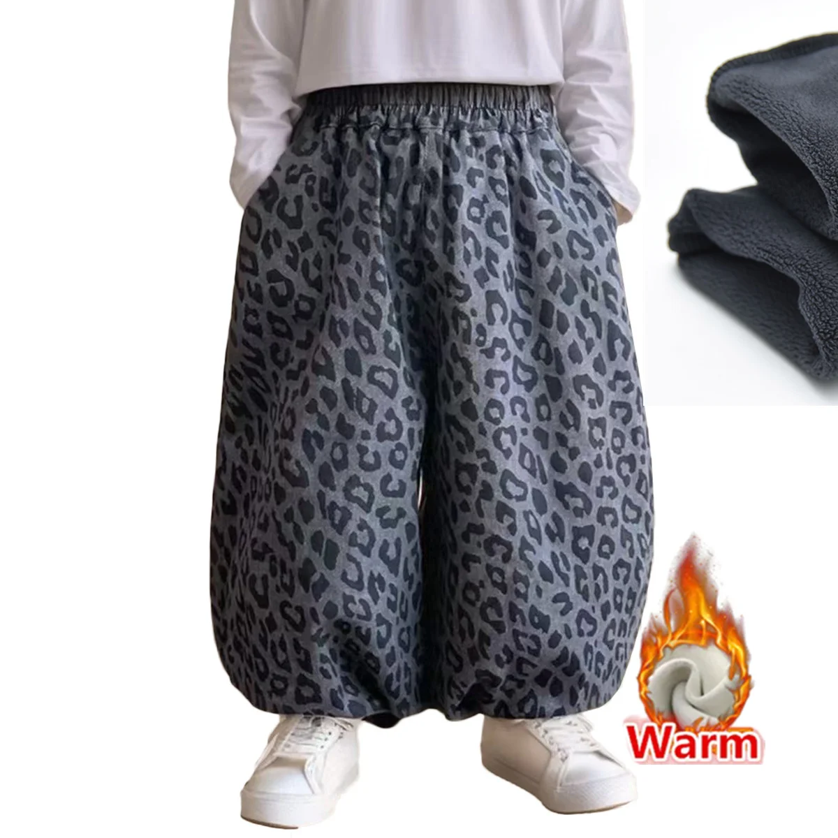 

Children Winter Corduroy Harem Pants For Boys Loose Style Cotton Fleece Harem Trousers Kids Boy Warm High Street Leopard Pants