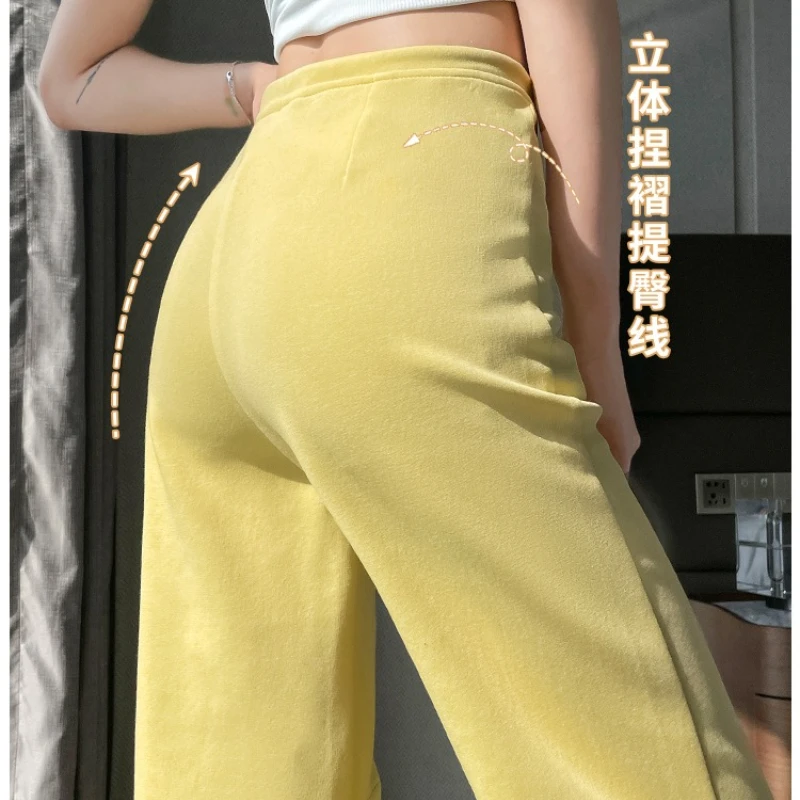 Spring New Micro-pull Sweatpants Women's High Waist Comfortable Narrow Version Drape Simple Wind Thin Straight Casual Pants