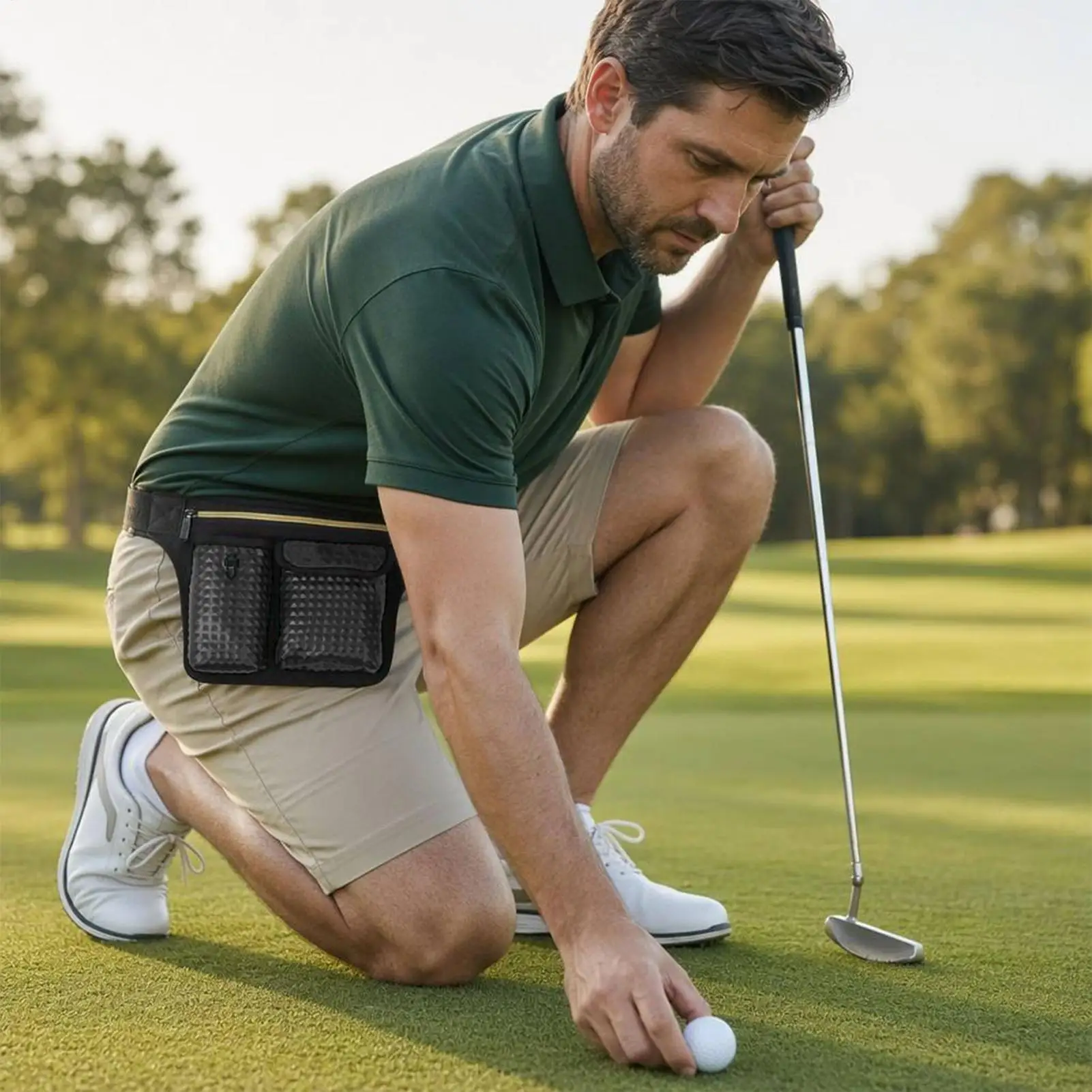 Golf Fanny Pack Wear-Resistant Portable Soft Breathable Pouch Golf Tee Marker Storage Pocket For Course Park Club Range Field