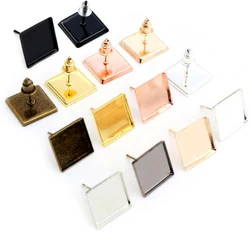 12mm 20pcs/Lot 7 Colors Plated Square Earring Studs,Earrings Blank/Base,Fit 12mm Glass Cabochons,Buttons