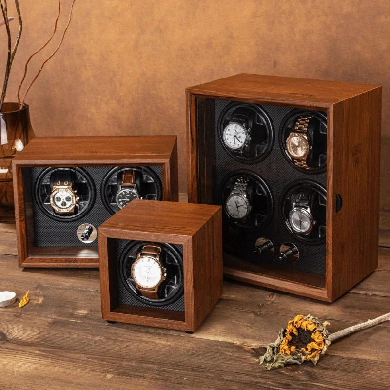 Automatic Watch Winder Large Retro Storage Box Automatic Rotating Mechanical Watches Winding Device Watchs Winder Case LED Light