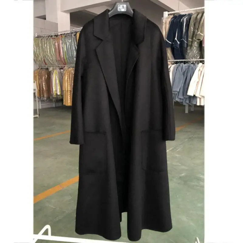 Winter Korean Popular High-end Water Corrugated Woolen Overcoat 2023 Fashion Long Bathrobe Style 100% Wool Jacket Coat Women