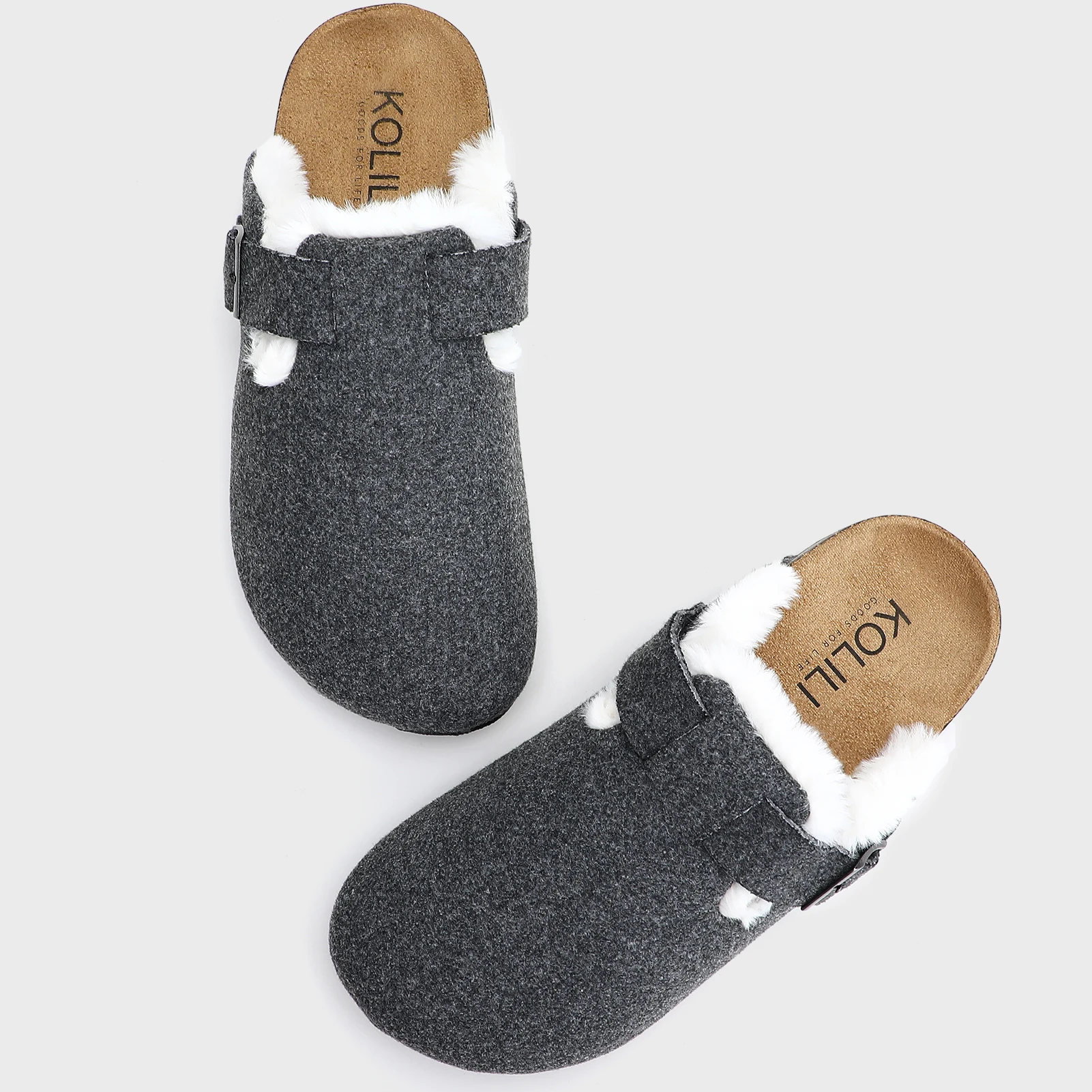 Women Cork Clogs for Women, Indoor Outdoor Fuzzy Slipper Warm Shoes, Cozy Mules & Clogs with Buckled Felt