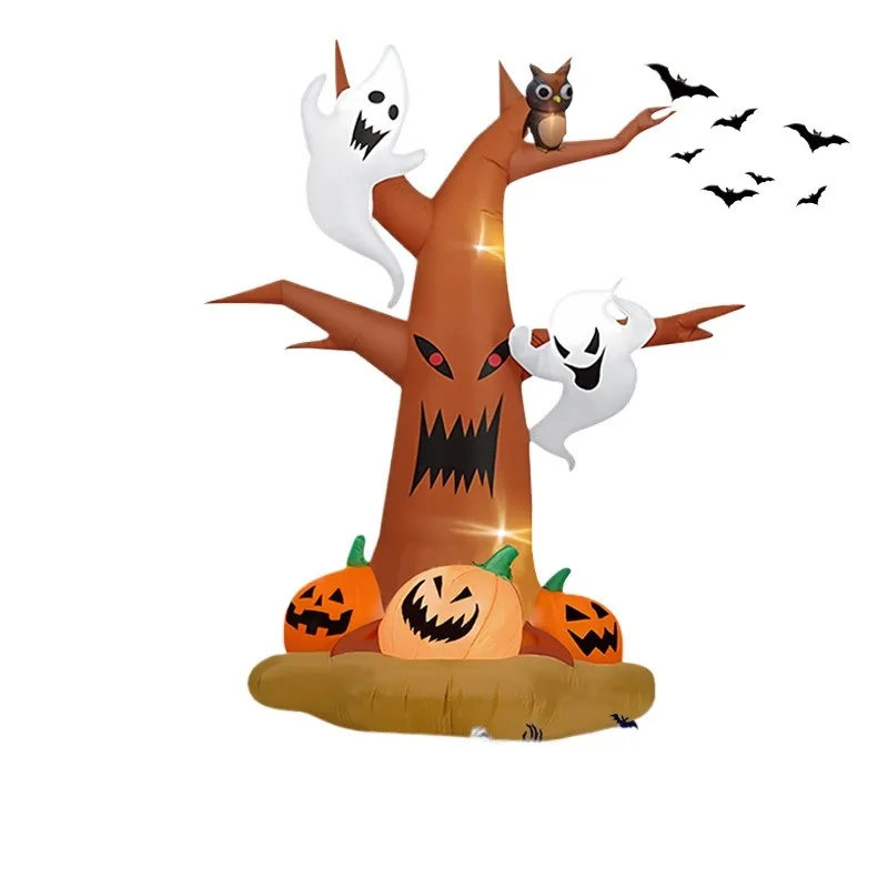 Halloween Inflatable Pumpkin Ghost Model Ornament  LED Light Ghost Tree  Outdoor Party American‑Style Yard Decoration