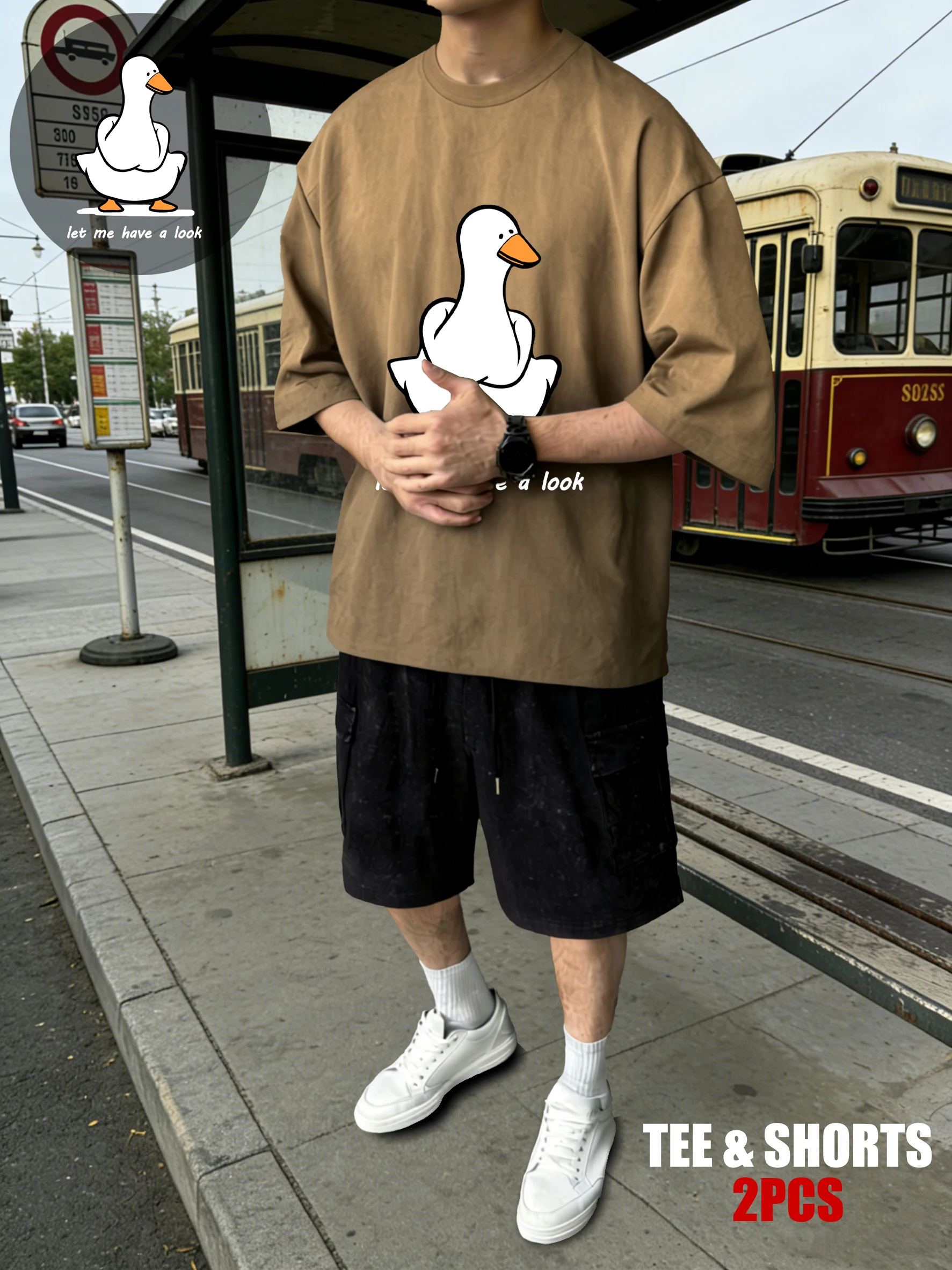 

Футболка мужская Let Me Have A Look Goose Tie-Dye, летняя модная ретро-футболка и шорты, хлопковая одежда с круглым вырезом, унисекс, хип-хоп, уличная одежда