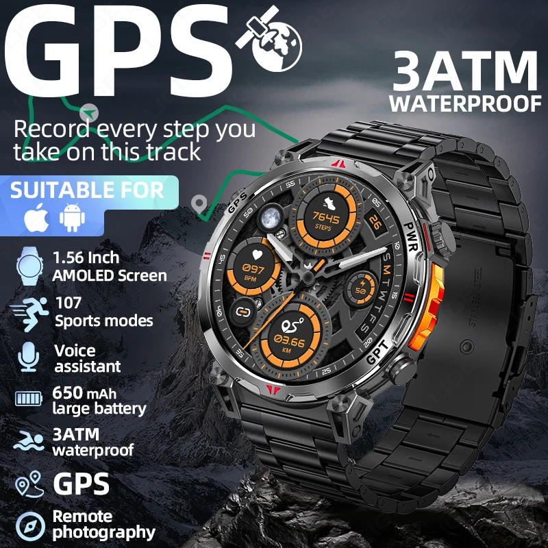 

LIGE GPS Smart Watch Professional Sports Men AMOLED Full-Touch Screen 650mAh Battery 3ATM Waterproof Heart Rate Call Smartwatch