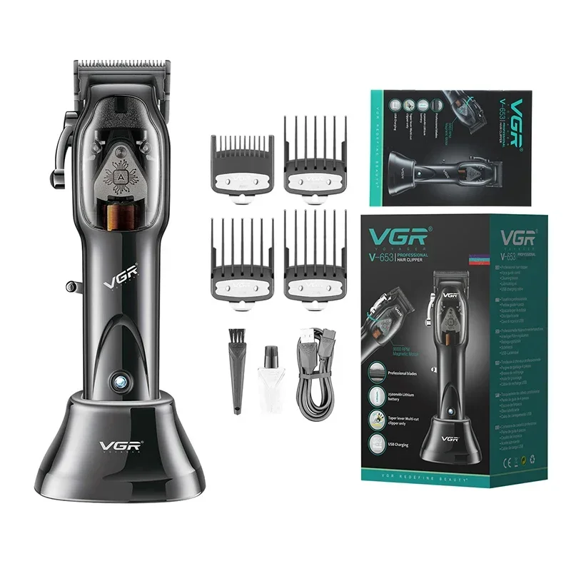 

VGR Hair Clippers Trimmers High Power Magnetic Motor Professional Hair Clipper with DLC Coated Heads and Size Adjustment Lever