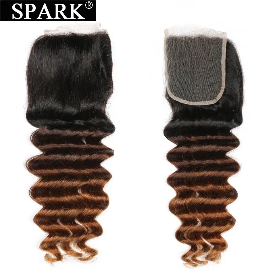 Pacotes de cabelo humano de onda profunda com fecho para mulheres, 3 tons, brasileiro, ombre, marrom, weave, 1b, 4, 30