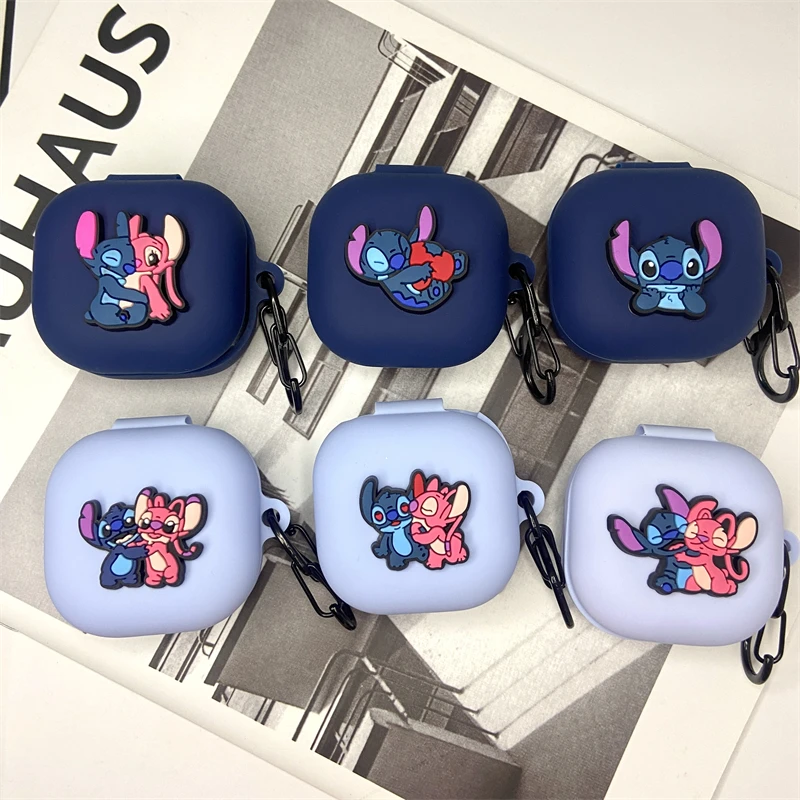 Cute Couple Stitch Angel Earphone Case for Samsung Galaxy Buds Live/Buds Pro/Buds 2/Buds2 Pro Silicone Protective Case Earphone