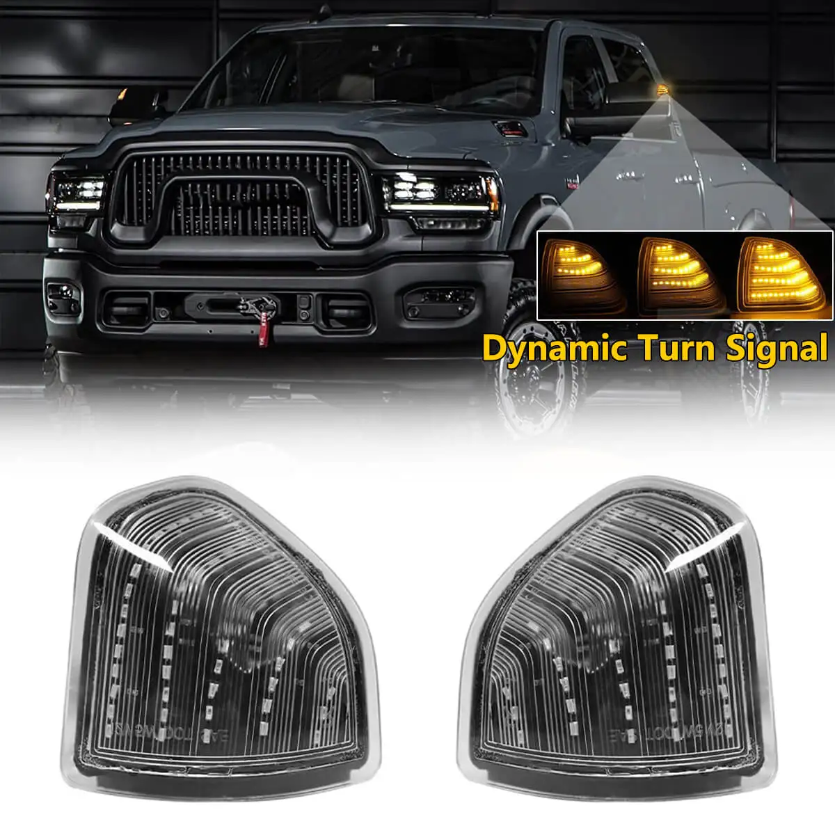 2PCS Dynamic LED Side Mirror Turn Signal Light Clear Lens Tow Lamps For 2010-2018 Dodge Ram 1500 2500 3500 4500 5500