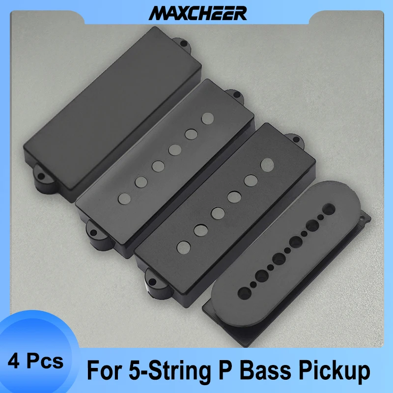 4PCS 5-String 5PB Pickup Cover Bobbin Openned/Sealed Smooth/Matt Surface PB Bass Guitar Pickup Cover and Bobbin Black