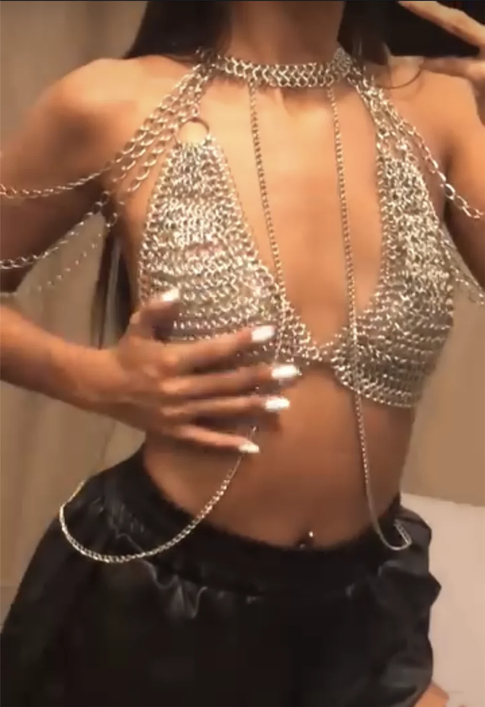 

Серебряный боди-харнес с цепочками и стразами, сексуальный топ-бюстгальтер с кристаллами, женский наряд для фестивалей, рейв-вечеринок, клубная одежда, белье, украшения для ночного клуба