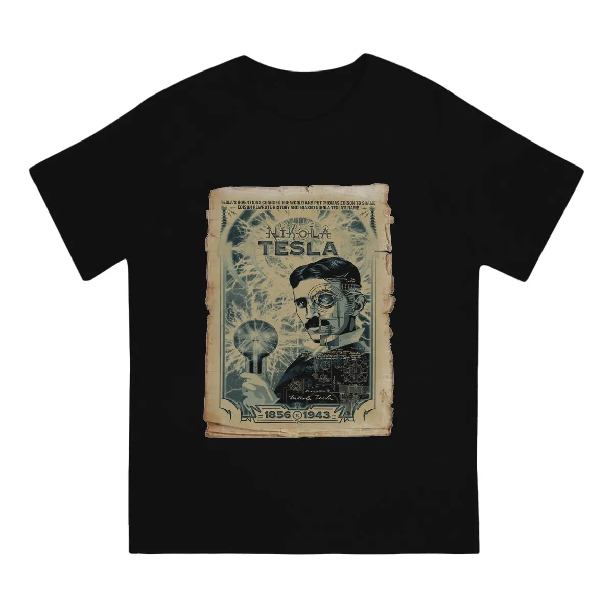 Unique nicola tesla Sticker T-Shirts Men Round Collar 100% Cotton T Shirts Nikola Tesla Short Sleeve Tee Shirt Printing Clothing