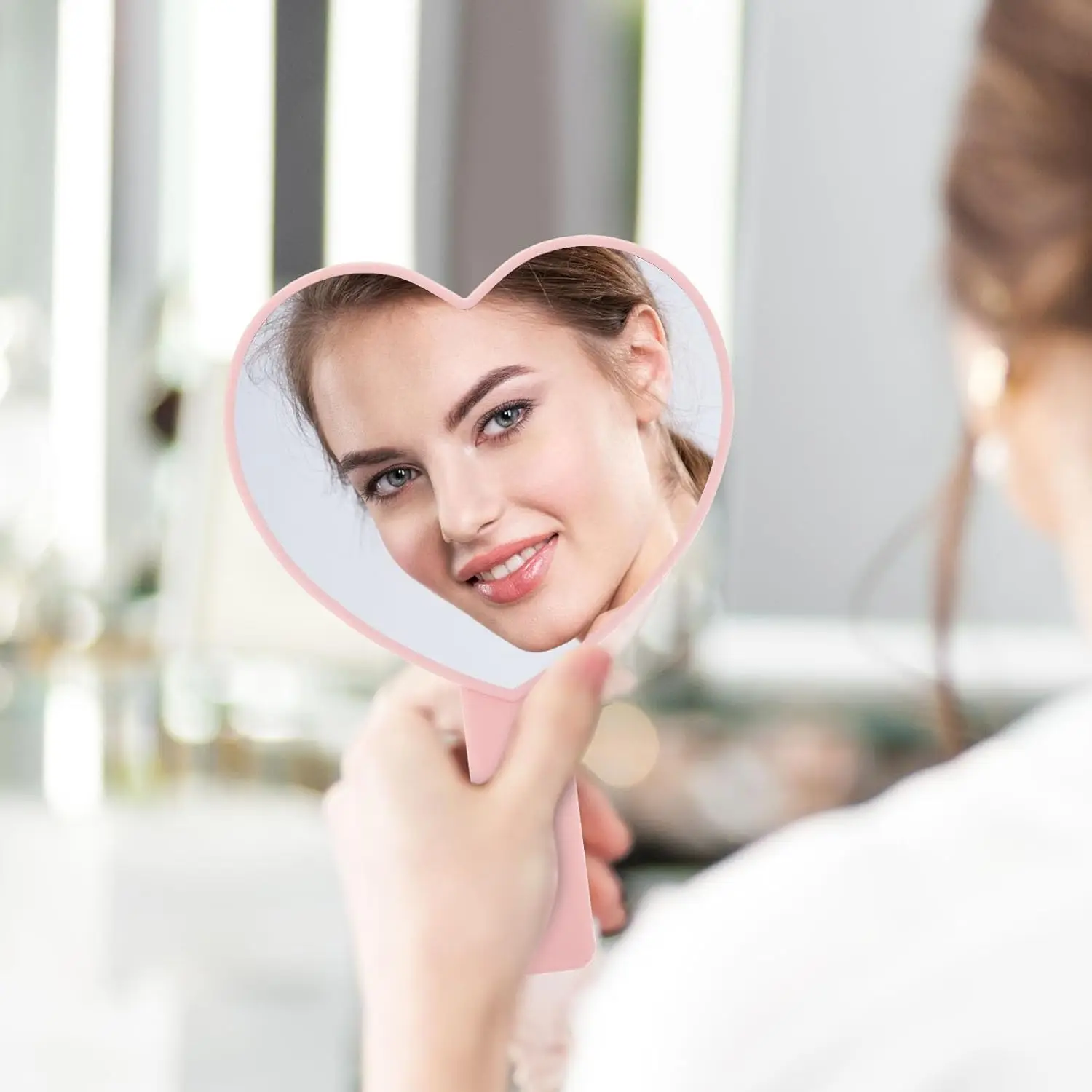 1 pçs de alta definição portátil em forma de coração espelho de cílios espelho de inspeção de cílios gadgets de maquiagem espelho de vaidade presentes da menina