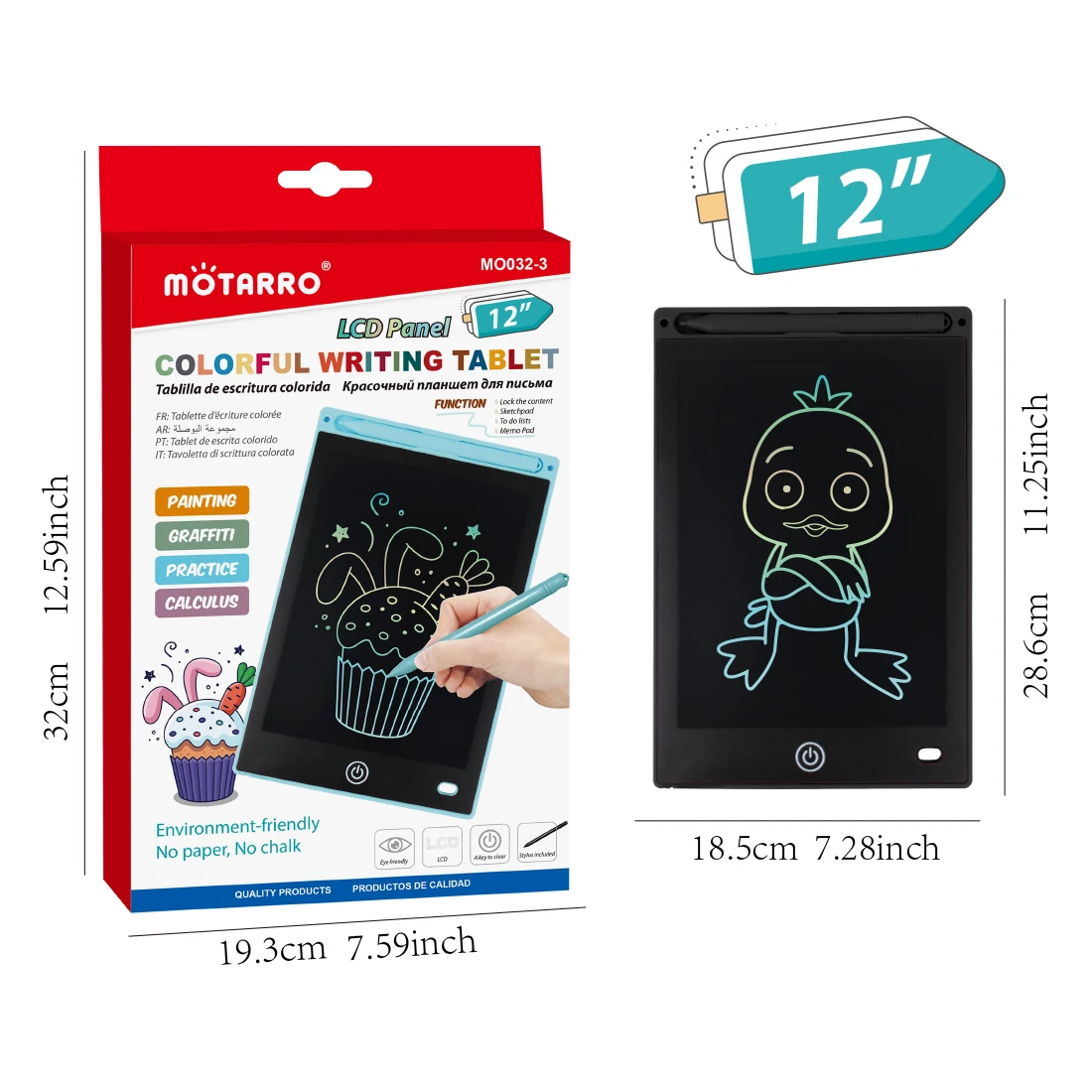 MOTARRO LCD Writing Tablet Drawing Board 12 Inch Electronics Graphic Board Ultra-thin Portable Handwriting Pads Kids Gifts