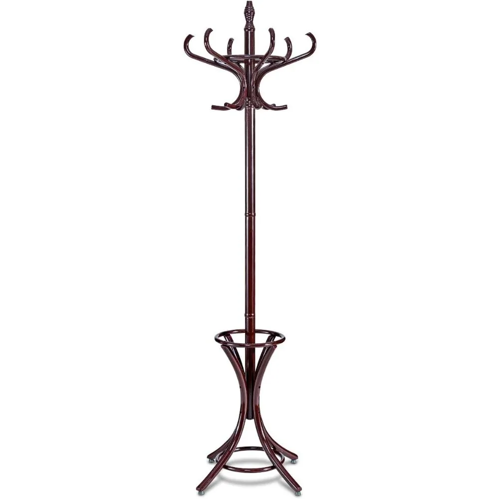 

Tangkula 75.5" Standing Coat Rack, Wood Coat Tree with 12 Hooks, Home Hat Jacket Hanger Tree 12 with Umbrella Holder Coat Stand