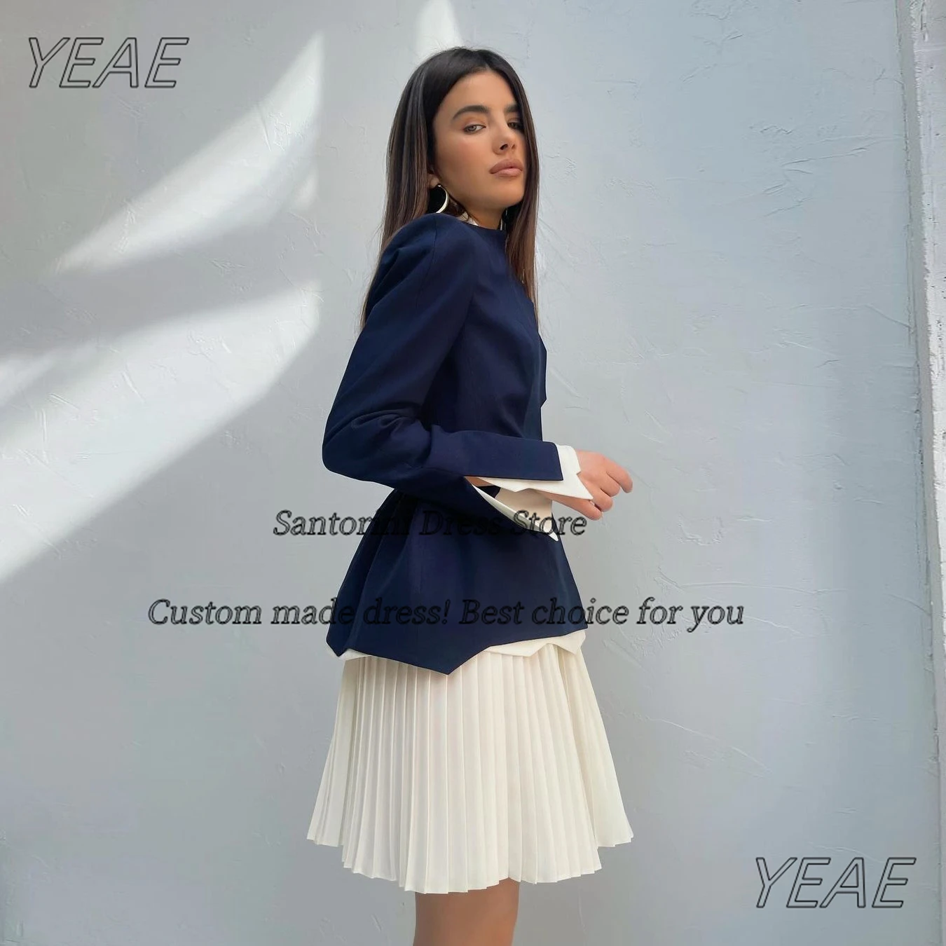 

Santorini Two Pieces Party Dress V Neck Long Sleeves Prom Evening Dresses Pleats A Line Special Occasion Gowns Customized