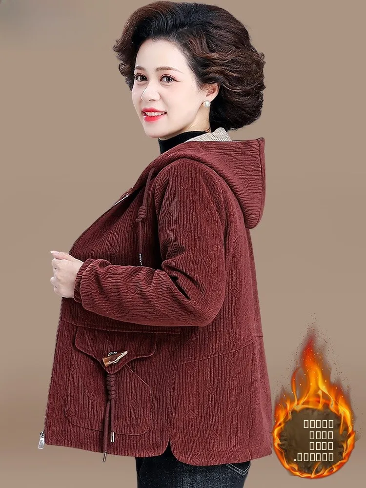 

Thiened Velvet Jaet for Mom Winter Faion Outerwear Women's plus Size Autumn Winter Coat Warm Fluffy Zipper Closure Soli...