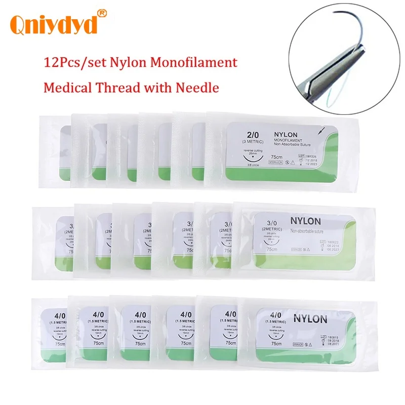 12PCS 2.0/3.0/4.0 Suture Needle Nylon Medical Thread Aseptic Surgical Practice Suture Needle Thread