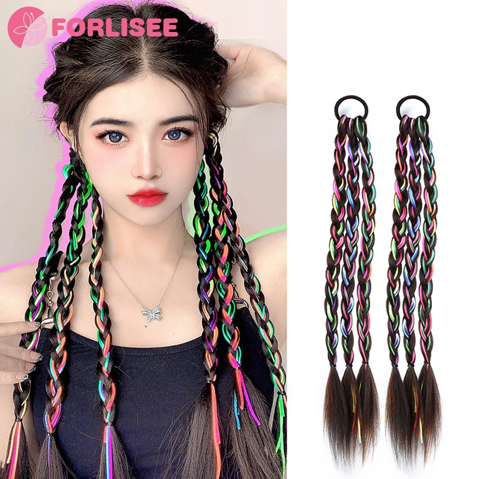 FORLISEE sintetico ragazze colorate treccia coda di cavallo fascia per capelli elastico fascia per capelli copricapo treccia regalo per bambini gioielli per capelli