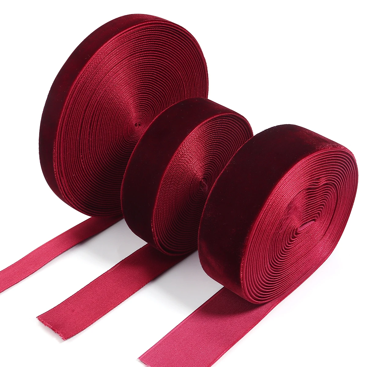 5-10 Yards/Rolle Samtbänder Schwarz Weinrot Farbe Single Face Beflockung Gurtband für DIY Weihnachten Handwerk Verpackung Dekoration – Detail 6