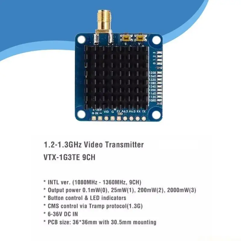 E56B 1.2GHz 1.3GHz 2000mW 2W Video 9CH FPV Transmitter Module 6-36V for Drones