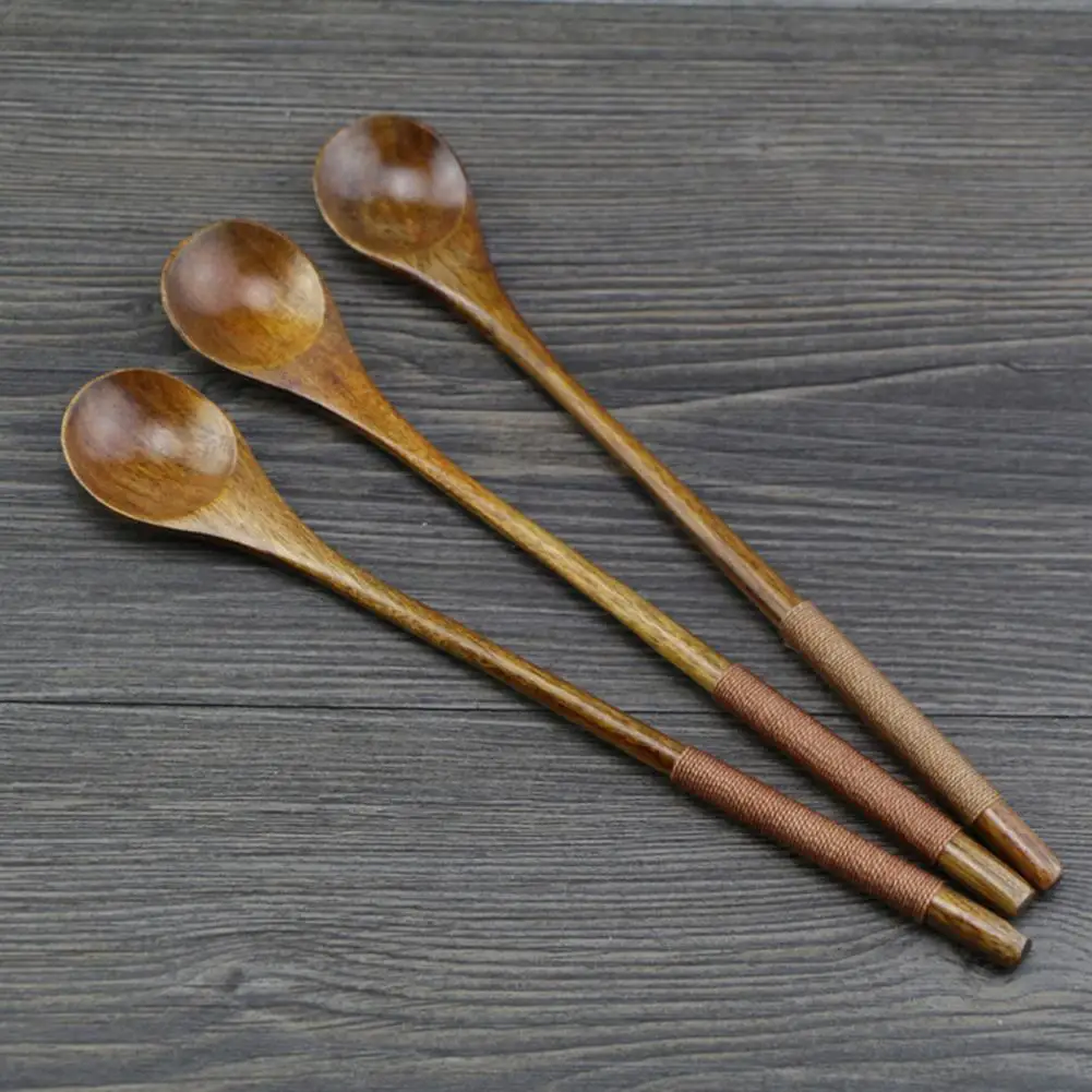 Wire Wrapped Handle Wooden Spoon Japanese Style Handmade Stirring Spoon Sushi Chinese Food Tie Line Teaspoon Kitchen Soup Scoop