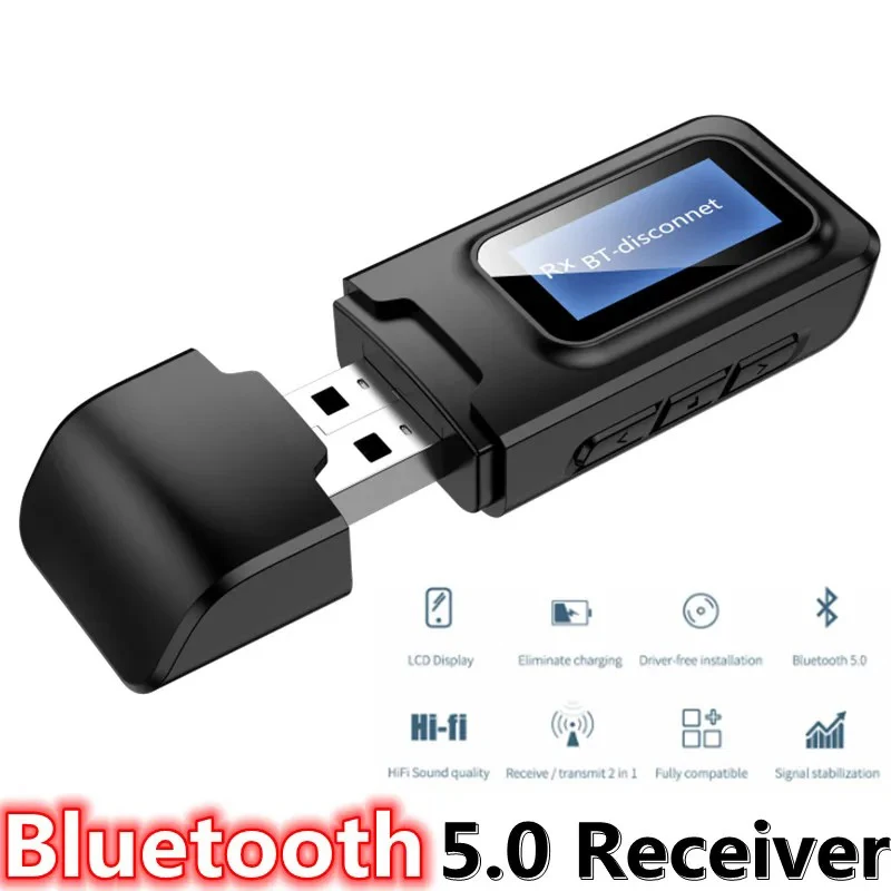 

Wireless Bluetooth 5.0 Dongle Audio Receiver Transmitter Adapter With EDR LCD Display 3.5MM AUX USB for Car PC Headphones TV