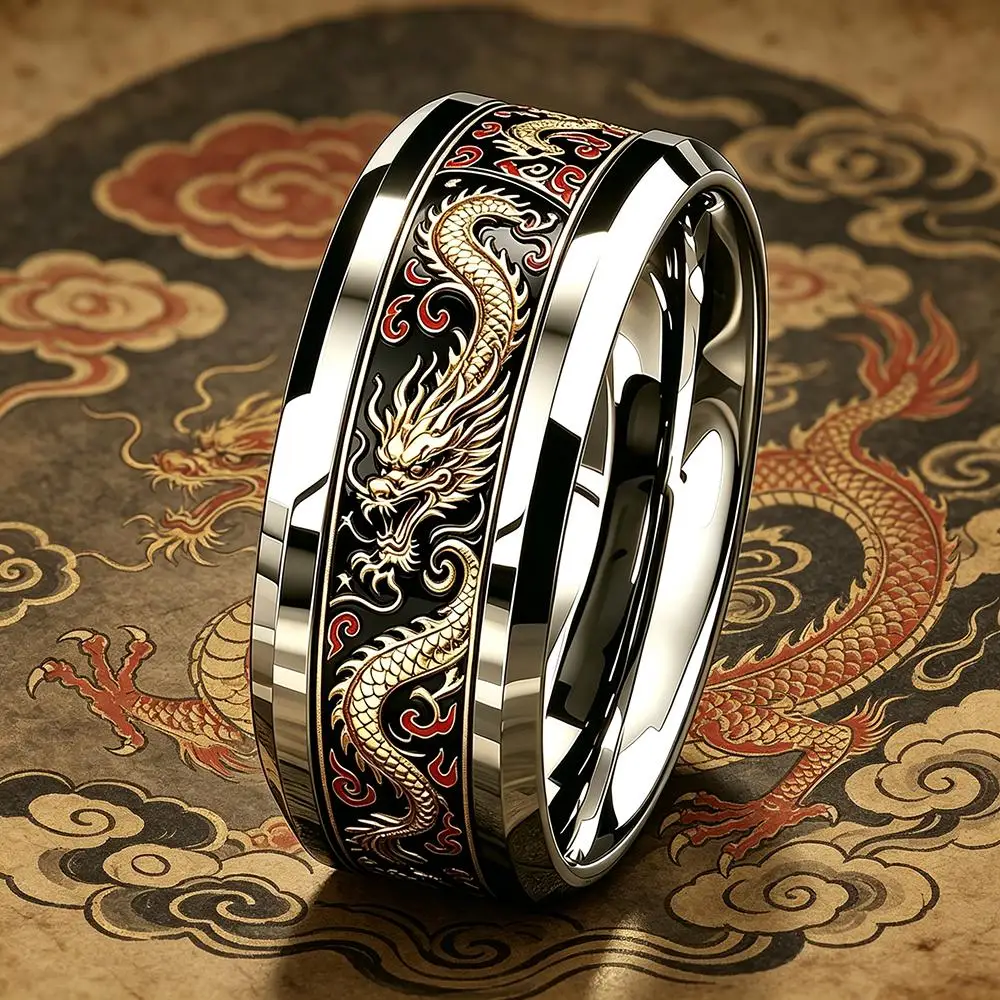 Cooler, imposanter Glücksdrachenring im Retro-Punk-Stil aus Edelstahl für Männer, Rock-Biker-Schmuck, Anillos Hombre – Detail 2