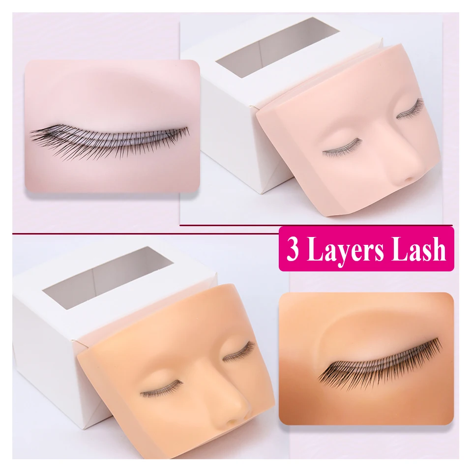 3-Layer Lashes Silicone Mannequin Head for Eyelash Extension Practice,Beginner Makeup Training Model with Realistic Skin Texture