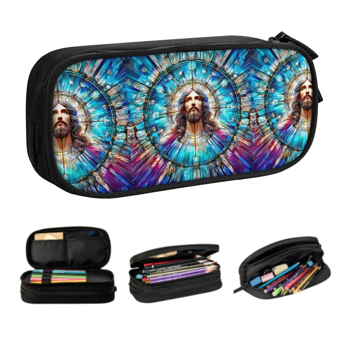 Custom Cute Sacred Heart Of Jesus Pencil Cases for Girls Boys Christian Catholic God Large Capacity Pen Bag Box School Supplies