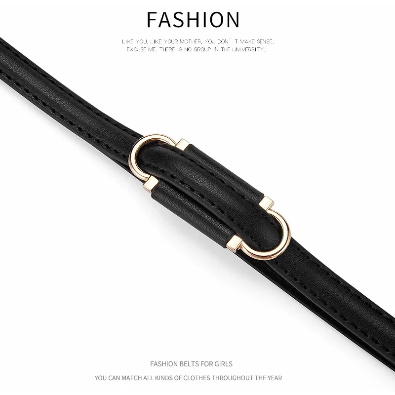 Fashionable and Versatile Leather Cowhide Decorative Belt Women's Adjustable Alloy Buckle Popular Perforated Thin Belt