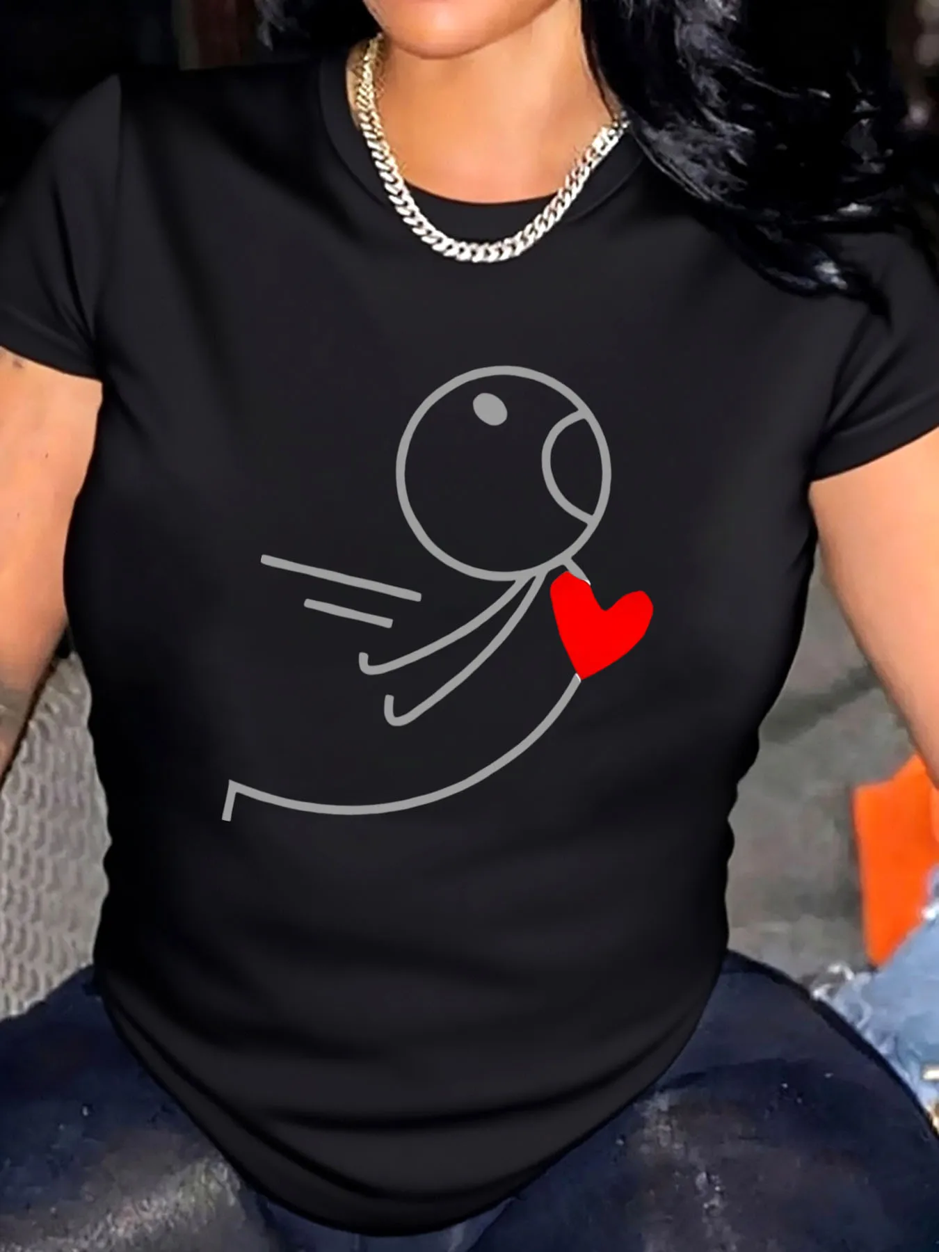 

Женская футболка больших размеров на день Святого Валентина с сердечками и принтом, верхняя одежда