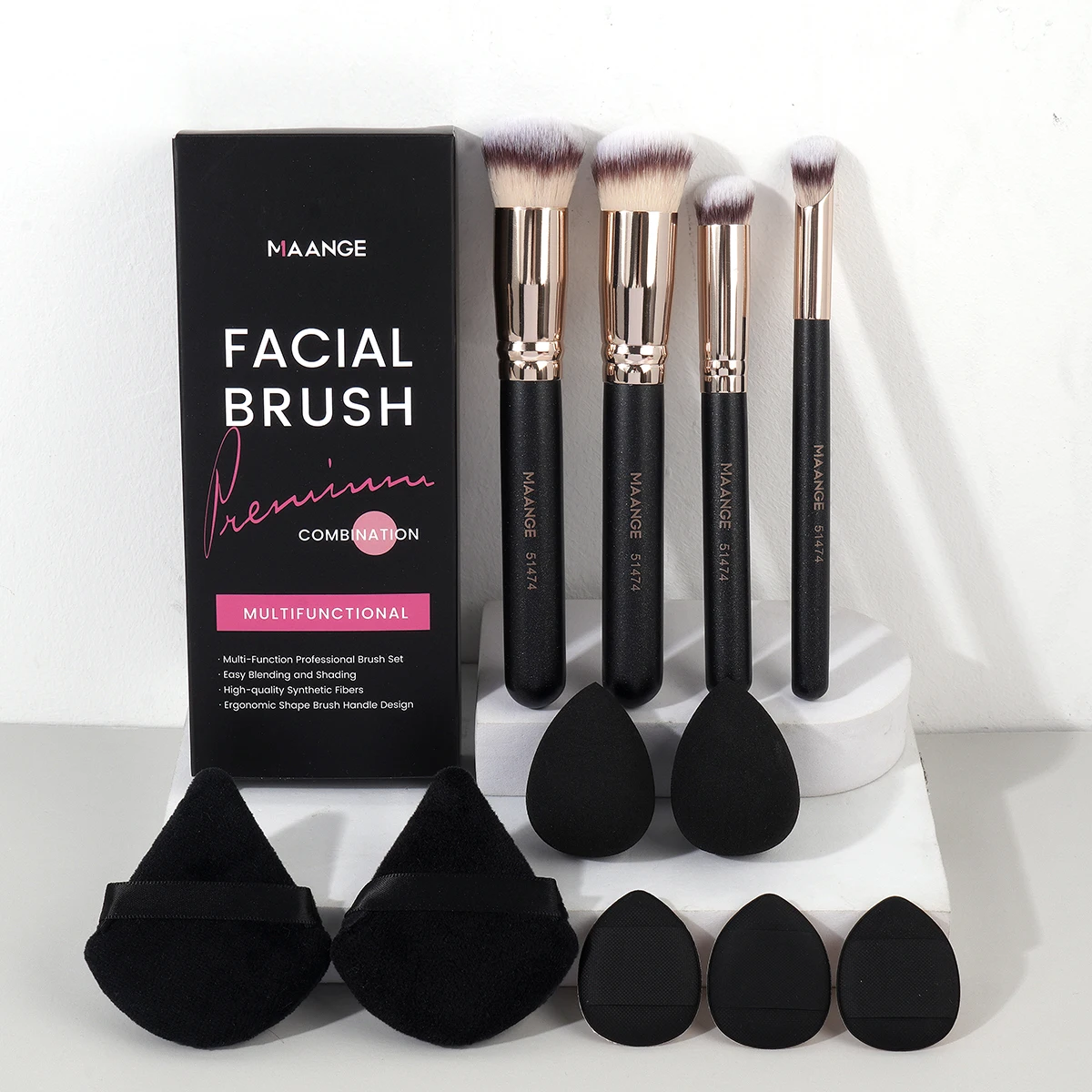 

MAANGE Makeup Brush with Puff 4PCS Foundation Concealer Brush with 7 PCS Mix Makeup Sponge Soft Triangle Powder Puff Beauty Tool