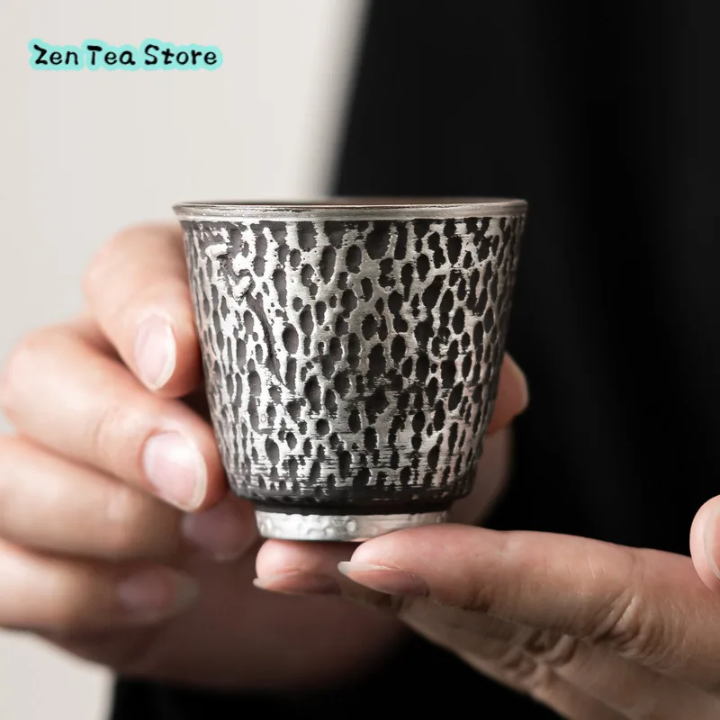 Japanese Manual Silver Curium Nail Cup Creative Household Ceramic Kung Fu Tea Cup Master Cup Sample Tea Cup