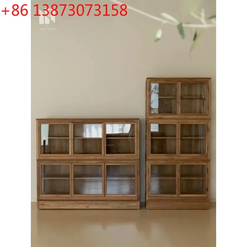 

Ретро ваби-песочный ветер, шкаф-ведро из цельного дерева, бытовой обеденный боковой шкаф, средневековый дисплей для хранения, стекло com