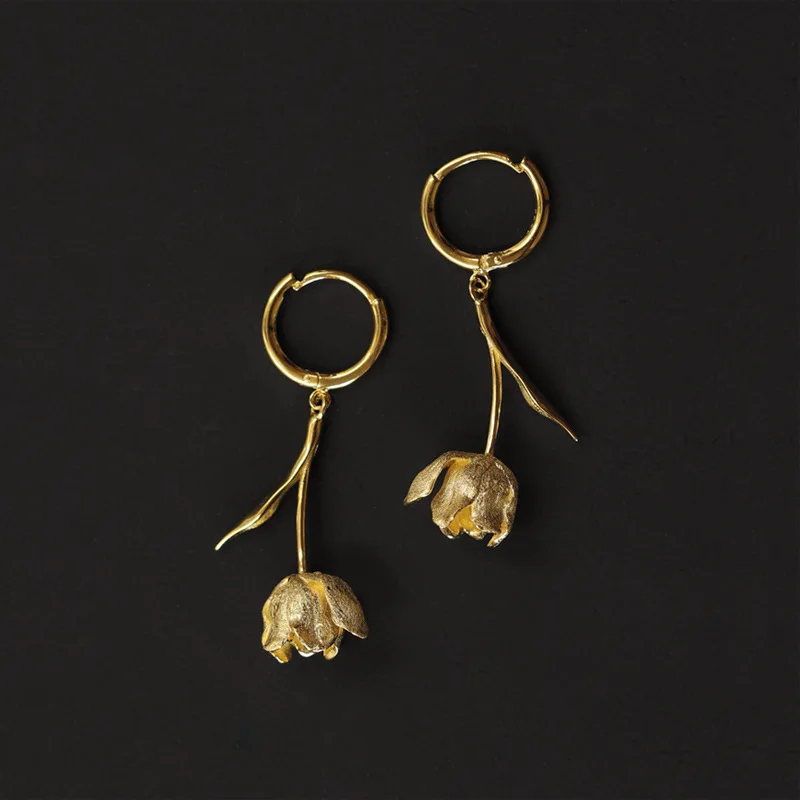 Amxiu  S925 Sterling Silver Earrings with Artistic Sense Tulip Light Luxury French Style Small Market Design Sense