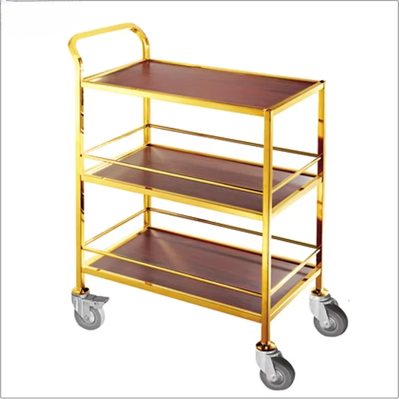 Carrinho de serviço de quarto de hotel de 2 andares de cobre Deluxe