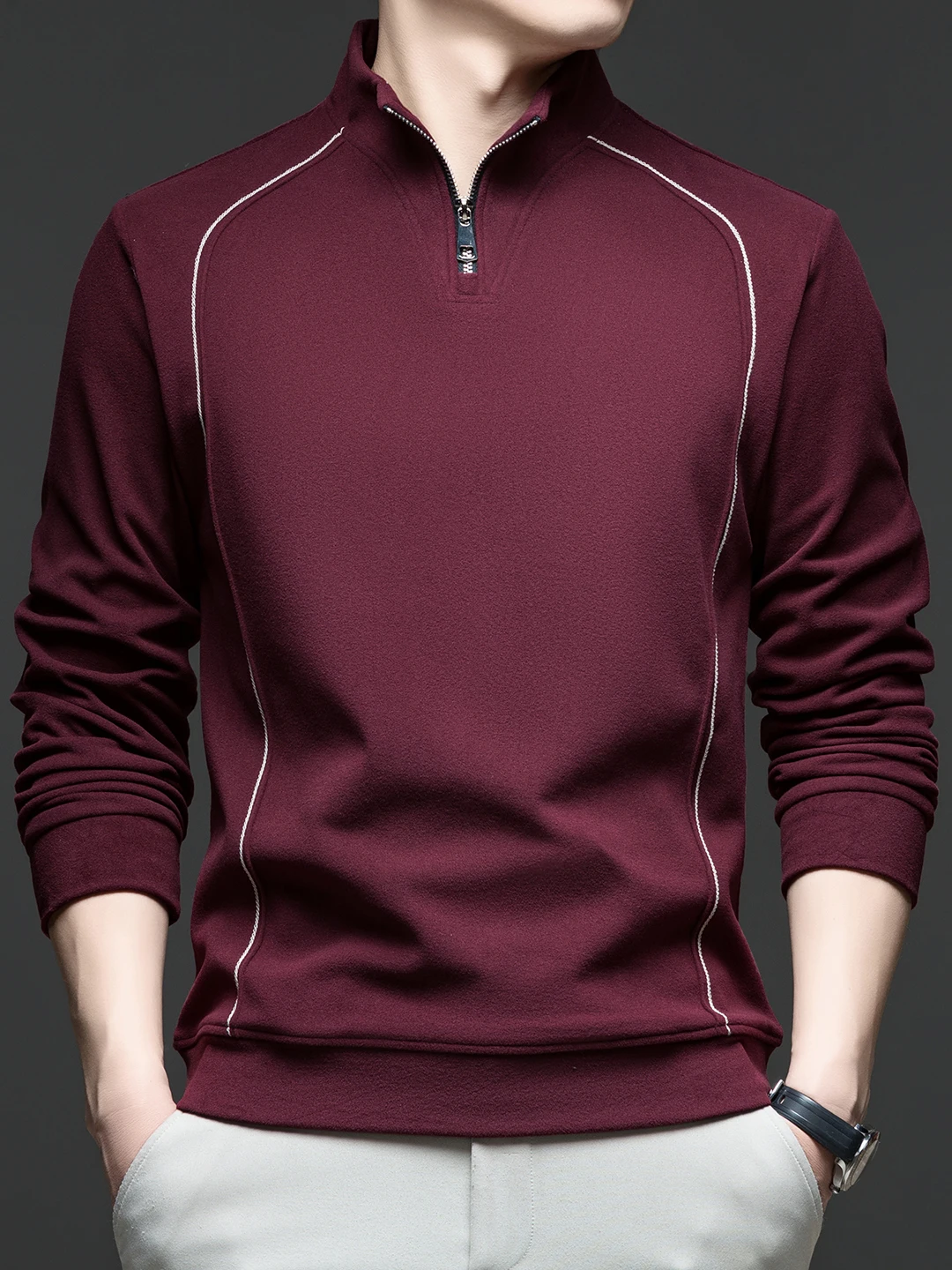 Novo Suéter Masculino com Zíper Parcial e Gola Alta, Camiseta Masculina Quente e Versátil de Manga Longa para Usar por Baixo
