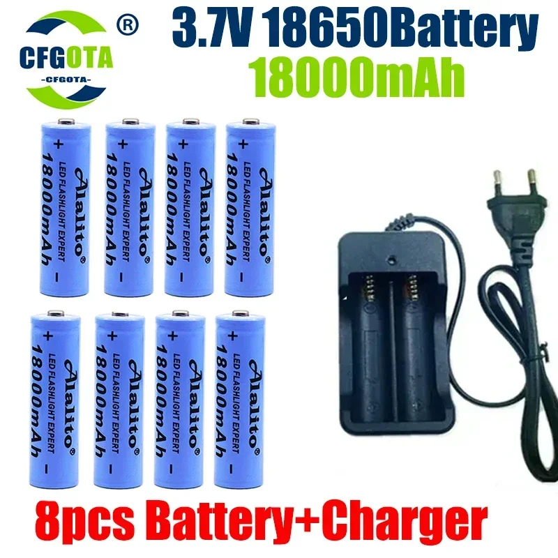 18650 Battery Rechargeable Battery 3.7V 18650 18000mAh Capacity Li-ion Rechargeable Battery For Flashlight Torch Battery+Charger